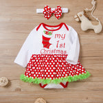 Christmas Letters & Stockings Print Polka Dot Baby Girl Romper Jumpsuit - PrettyKid