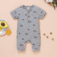 Baby Boy Short-Sleeved Rainbow-Print Ribbed Bodysuit Wholesale Baby Rompers - PrettyKid