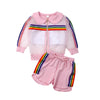 3-Pieces Toddler Girls Outfits Sets Cami Top & Rainbow Striped Sheer Mesh Jacket & Shorts - PrettyKid