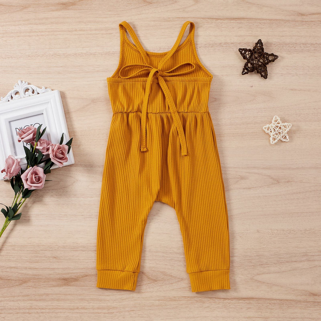Baby Girl Solid Color Ribbed Suspender Bodysuit Wholesale Baby Rompers - PrettyKid