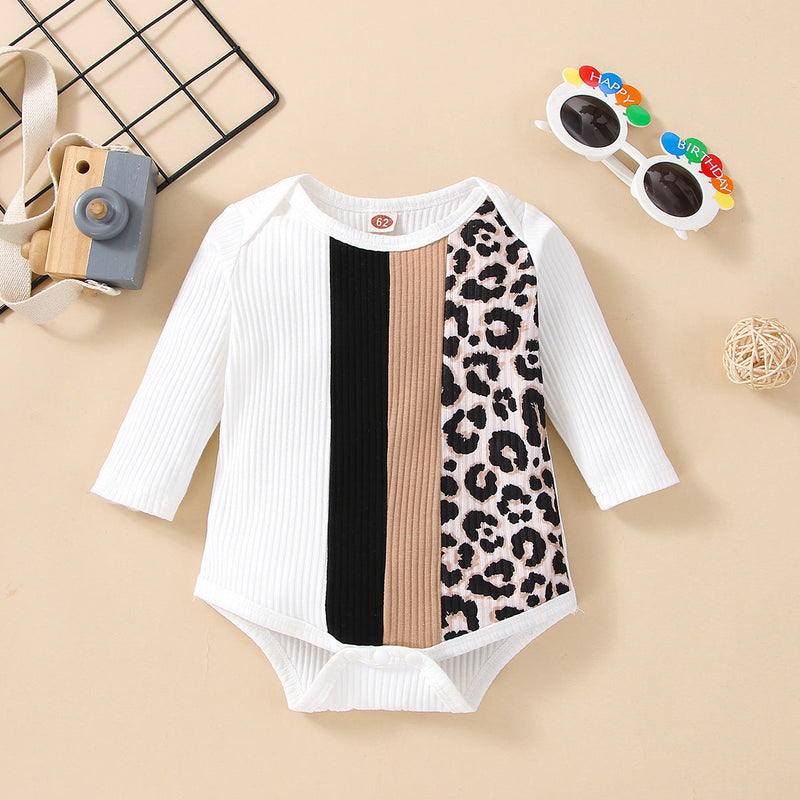 Colorblock Leopard Baby Ribbed Bodysuit Wholesale - PrettyKid