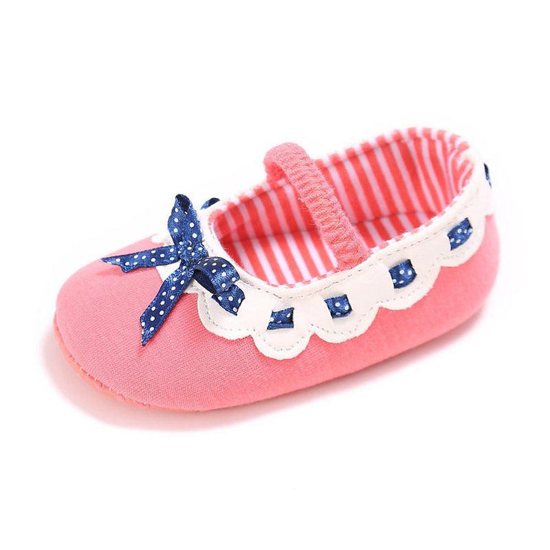 Baby Girls Elastic Band Bow Polka Dot Princess Flat Shoes - PrettyKid