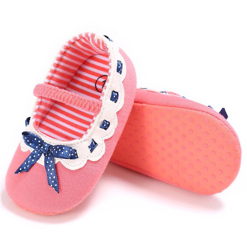 Baby Girls Elastic Band Bow Polka Dot Princess Flat Shoes - PrettyKid