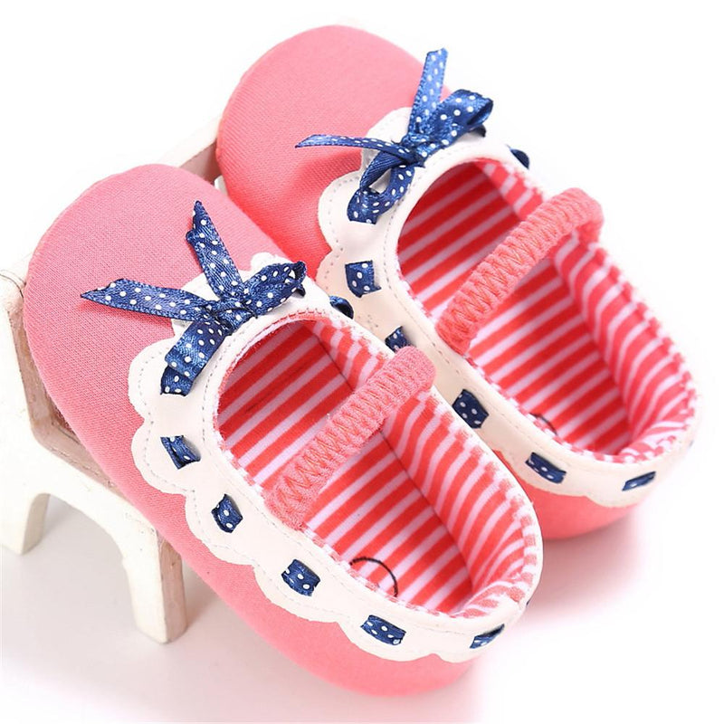 Baby Girls Elastic Band Bow Polka Dot Princess Flat Shoes - PrettyKid