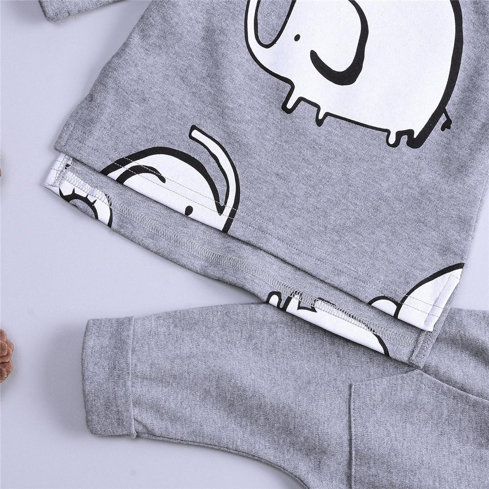 Baby Boys Elephant Cartoon Solid Tops & Pants - PrettyKid