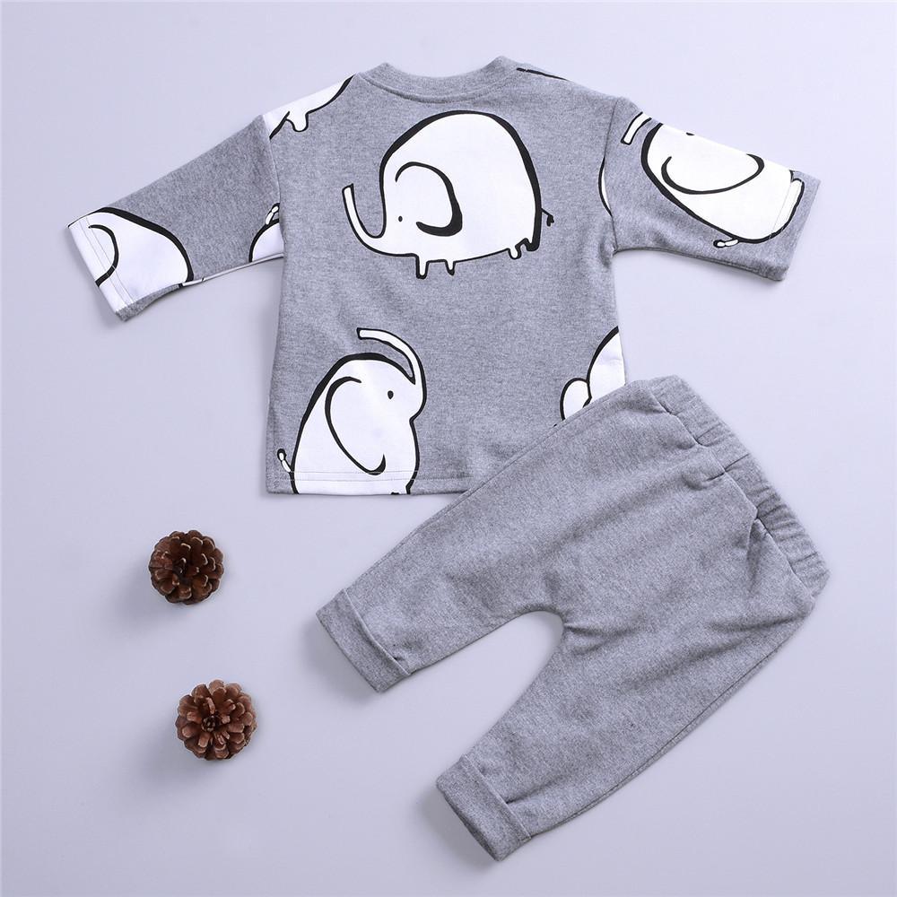 Baby Boys Elephant Cartoon Solid Tops & Pants - PrettyKid