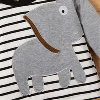 Boys Elephant Cartoon Striped Printed Long Sleeve Tops & Pants - PrettyKid