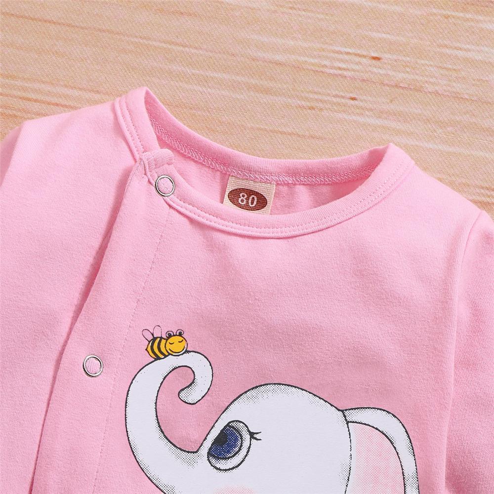 Baby Girls Elephant Long Sleeve Romper Wholesale Baby Clothes Bulk - PrettyKid