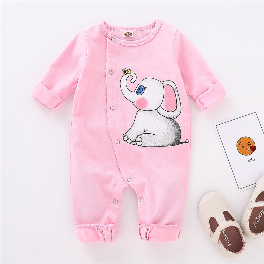Baby Girls Elephant Long Sleeve Romper Wholesale Baby Clothes Bulk - PrettyKid
