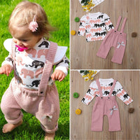 Toddler Girls Elephant Long Sleeve Top & Bow Overalls Baby Girl Wholesale - PrettyKid