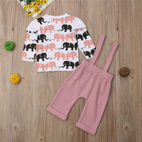 Toddler Girls Elephant Long Sleeve Top & Bow Overalls Baby Girl Wholesale - PrettyKid