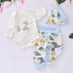 Baby Elephant Pattern Animal Romper & Pants & Hat Babywear Wholesale - PrettyKid