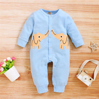 Baby Boys Elephant Printed Long Sleeve Rompers - PrettyKid