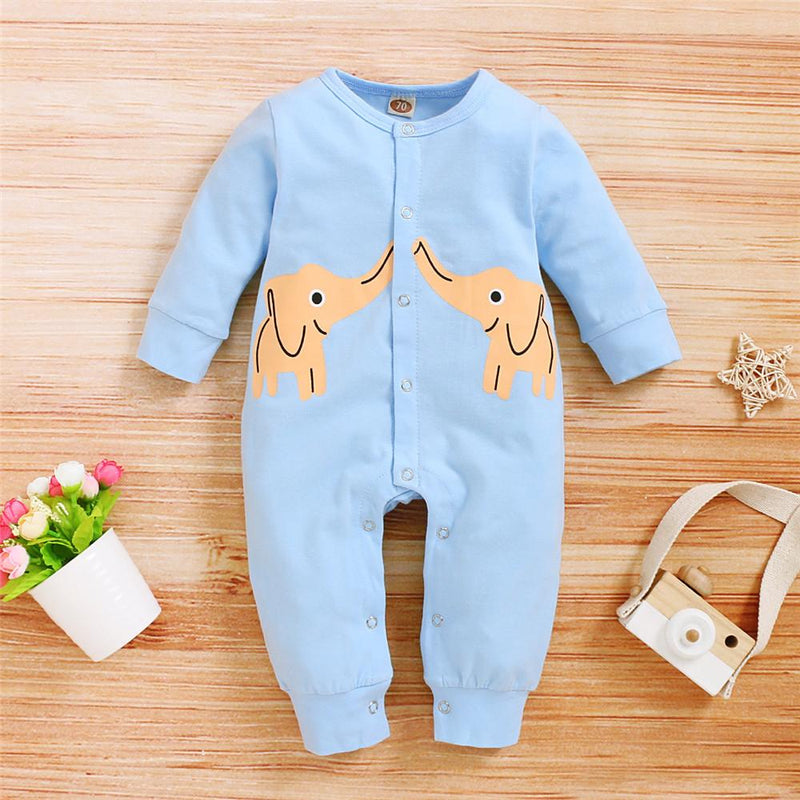 Baby Boys Elephant Printed Long Sleeve Rompers - PrettyKid