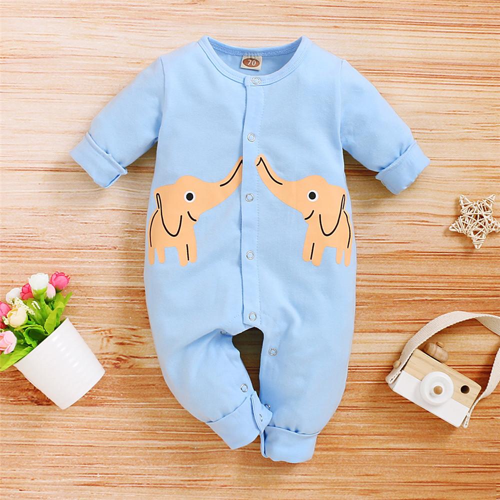 Baby Boys Elephant Printed Long Sleeve Rompers - PrettyKid