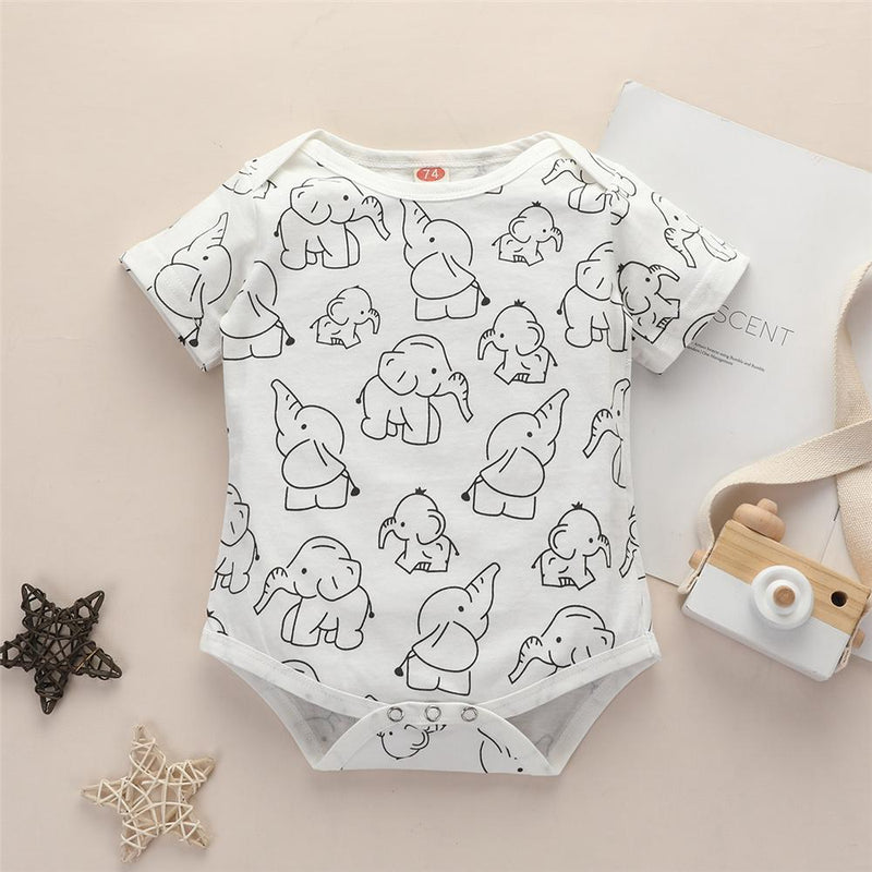 Baby Unisex Elephant Printed Short Sleeve Romper Baby clothes Wholesale - PrettyKid