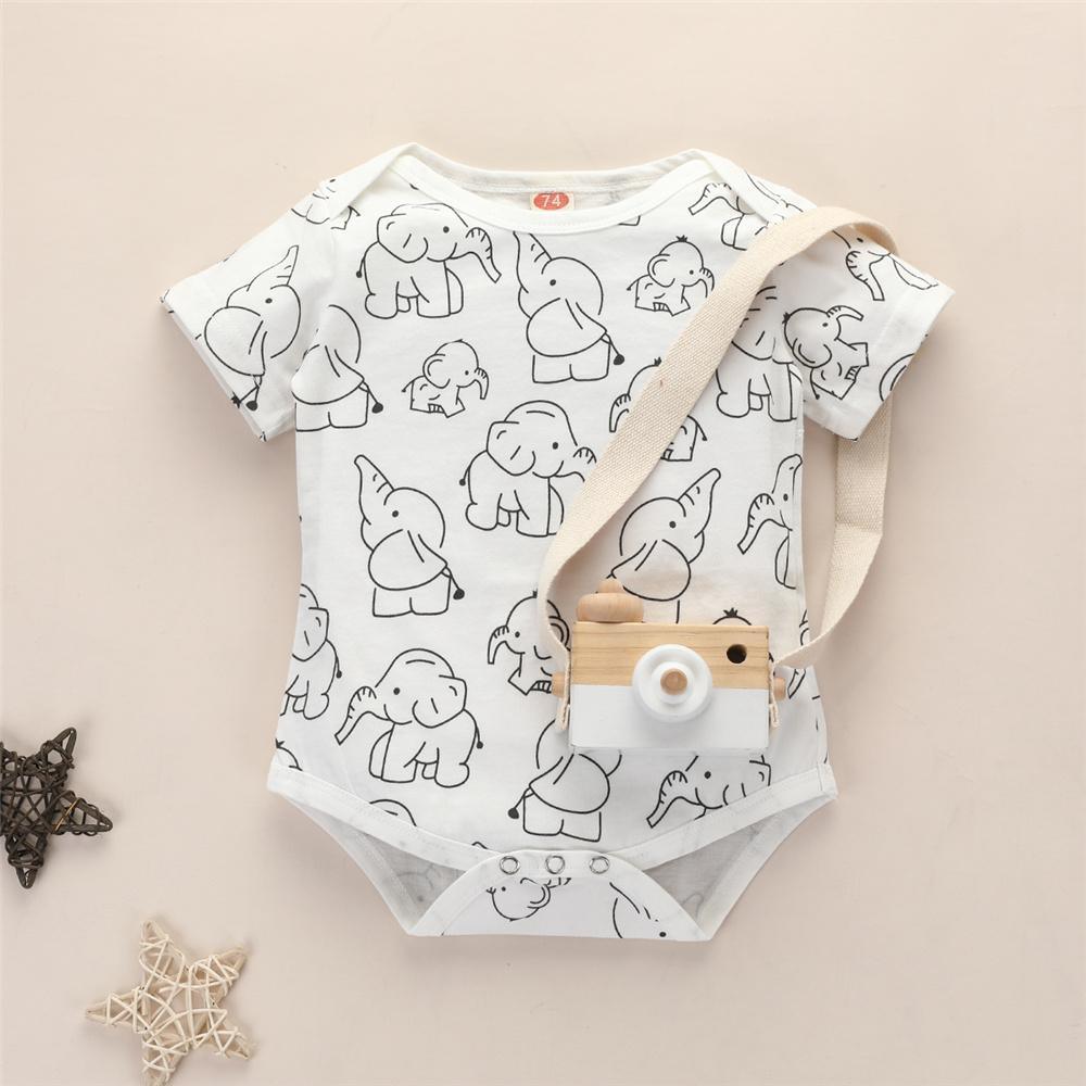 Baby Unisex Elephant Printed Short Sleeve Romper Baby clothes Wholesale - PrettyKid