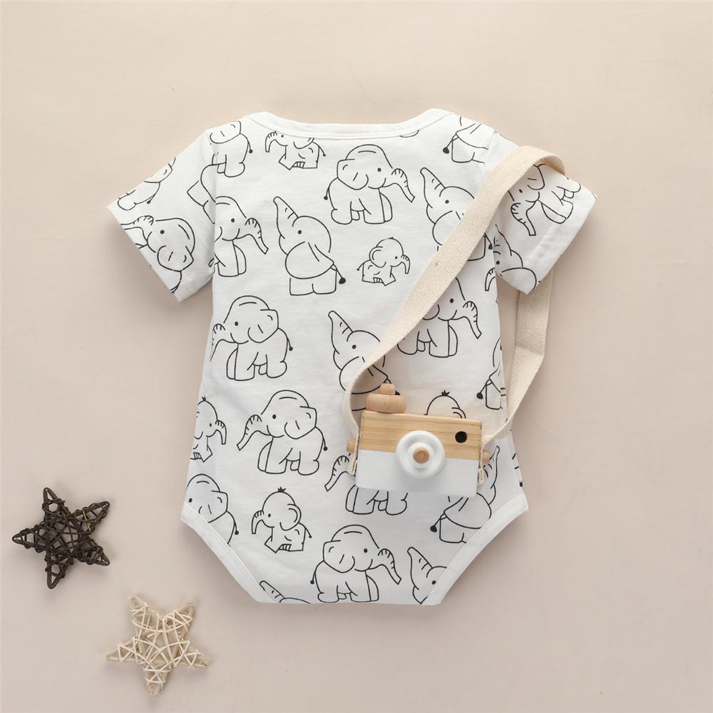 Baby Unisex Elephant Printed Short Sleeve Romper Baby clothes Wholesale - PrettyKid