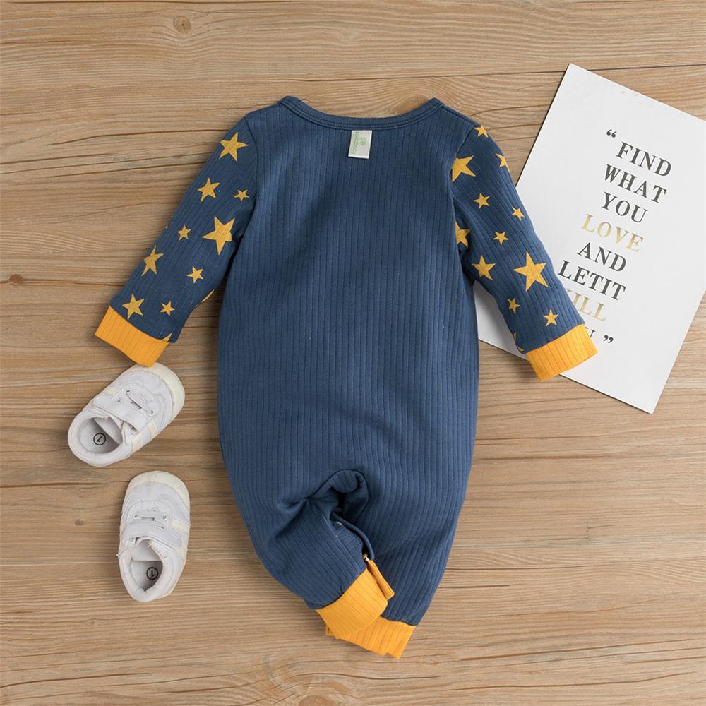 Baby Boys Elephant Star Long Sleeve Romper Cheap Baby Clothes In Bulk - PrettyKid