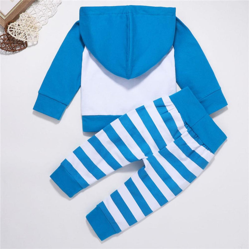 Baby Boys Elephant Striped Hooded Top & Bottoms Baby Wholesale Clothes - PrettyKid