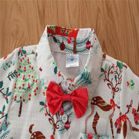 Boys Elk Printed Christmas Long Sleeve Lapel Shirts & Red Pants Boys Casual Suits - PrettyKid