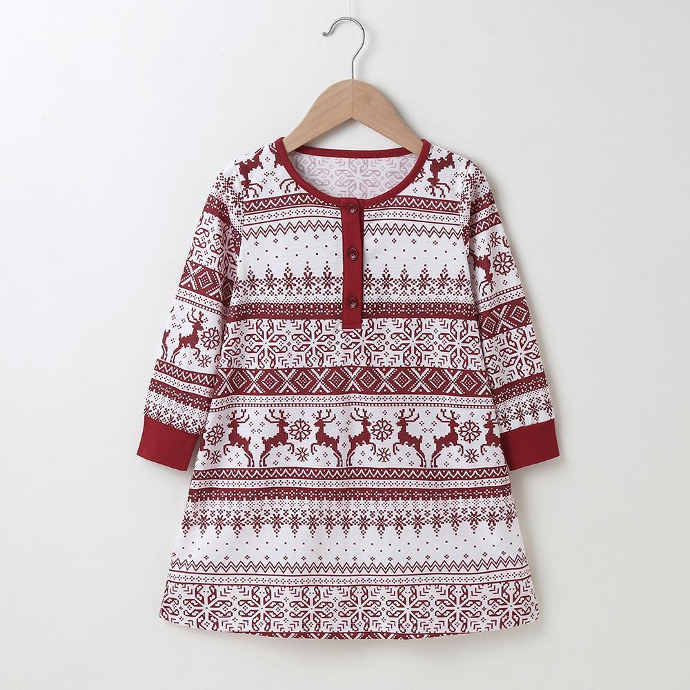 Girls Elk Printed Crew Neck Long Sleeve Dress Wholesale Boutique Girl Clothing - PrettyKid