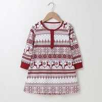 Girls Elk Printed Crew Neck Long Sleeve Dress Wholesale Boutique Girl Clothing - PrettyKid