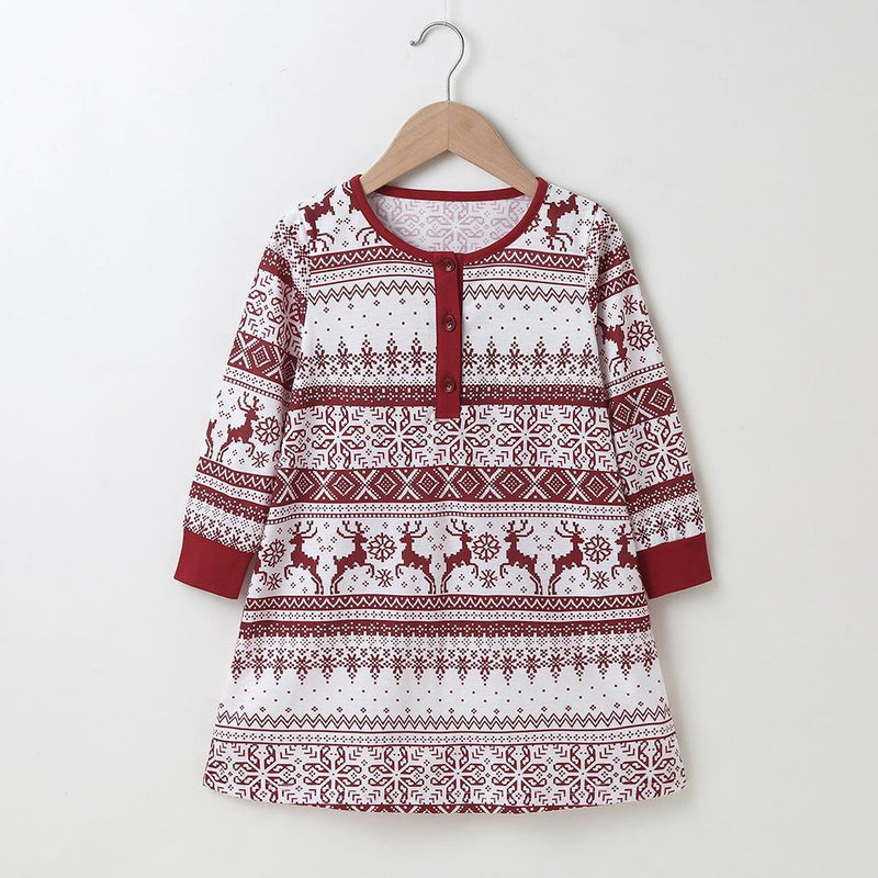 Girls Elk Printed Crew Neck Long Sleeve Dress Wholesale Boutique Girl Clothing - PrettyKid