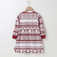 Girls Elk Printed Crew Neck Long Sleeve Dress Wholesale Boutique Girl Clothing - PrettyKid