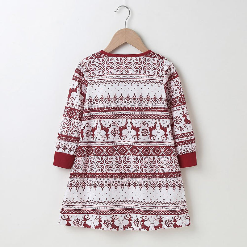 Girls Elk Printed Crew Neck Long Sleeve Dress Wholesale Boutique Girl Clothing - PrettyKid