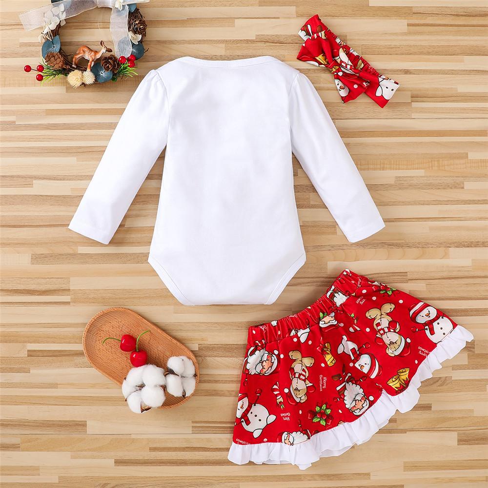 Baby Girls Elk Printed Long Sleeve Romper & Skirt & Headband Babywear Wholesale - PrettyKid