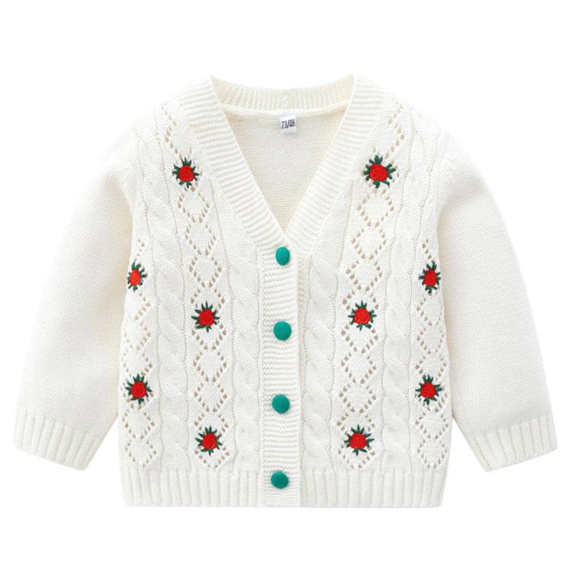 Baby Girl Embroidered Button Cardigan Sweaters Baby Boutique Wholesale - PrettyKid