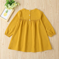 Girls Embroidered Solid Loose Long Sleeve Dress Wholesale - PrettyKid