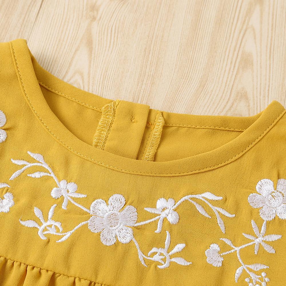 Girls Embroidered Solid Loose Long Sleeve Dress Wholesale - PrettyKid