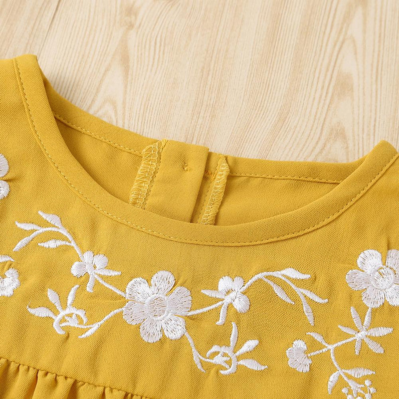 Girls Embroidered Solid Loose Long Sleeve Dress Wholesale - PrettyKid
