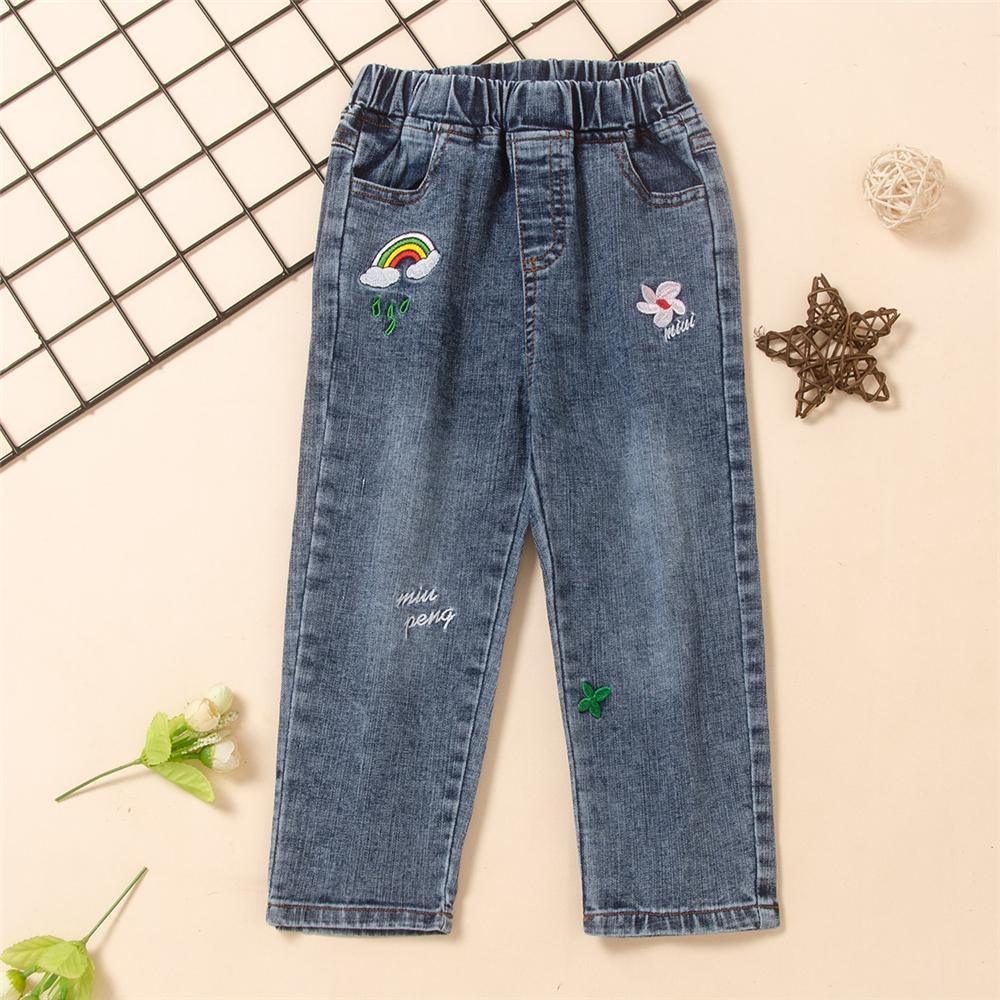 Girls Embroidery Pocket Casual Jeans Wholesale Little Girl Clothes - PrettyKid