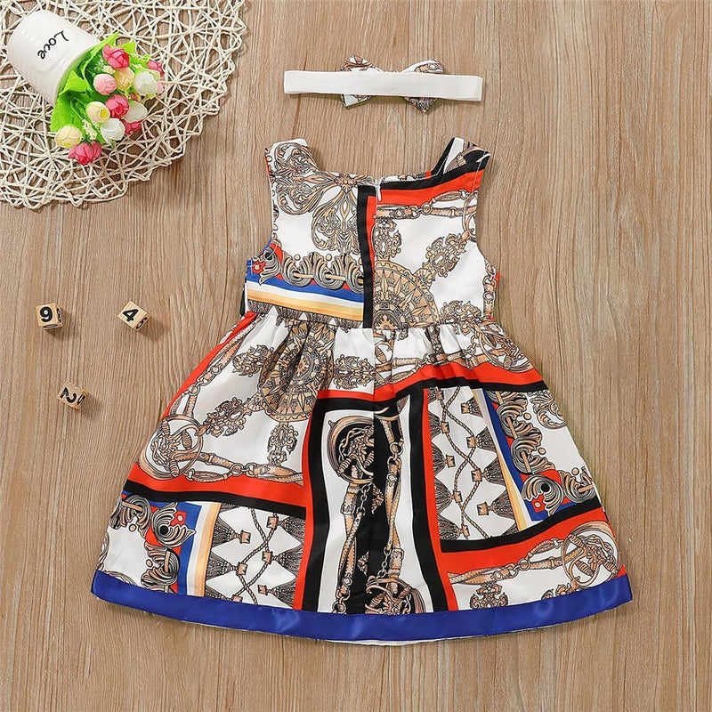 Girls Ethnic Style Sleeveless Dress & Headband Toddler Girls Wholesale - PrettyKid