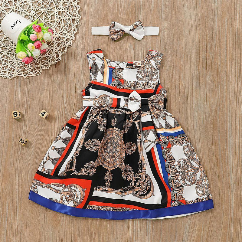 Girls Ethnic Style Sleeveless Dress & Headband Toddler Girls Wholesale - PrettyKid