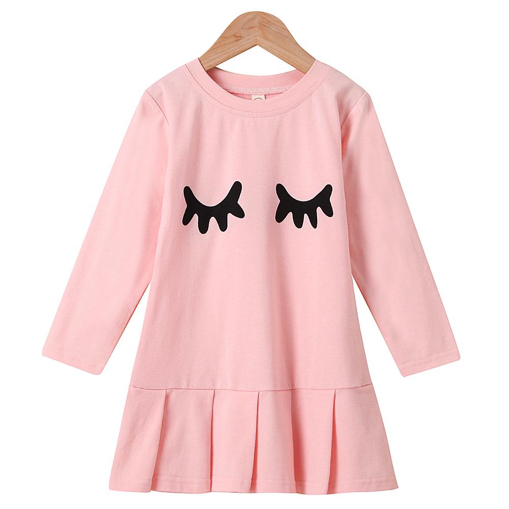 Girls Eyelashes Printed Long Sleeve Ruffled Casual Dress Toddler Clothing Wholesale - PrettyKid