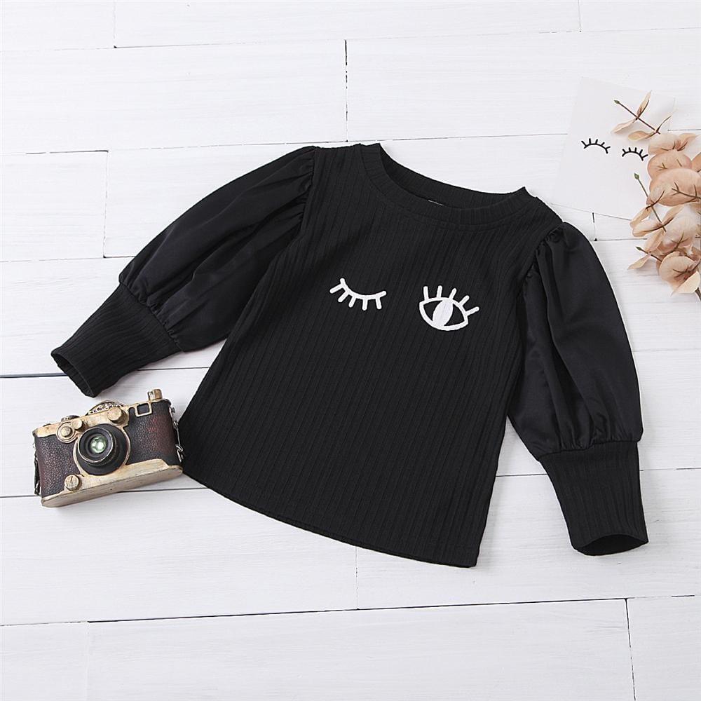 Girls Eyes Printed Long Sleeve Casual T-Shirts Wholesale Girl Clothing - PrettyKid