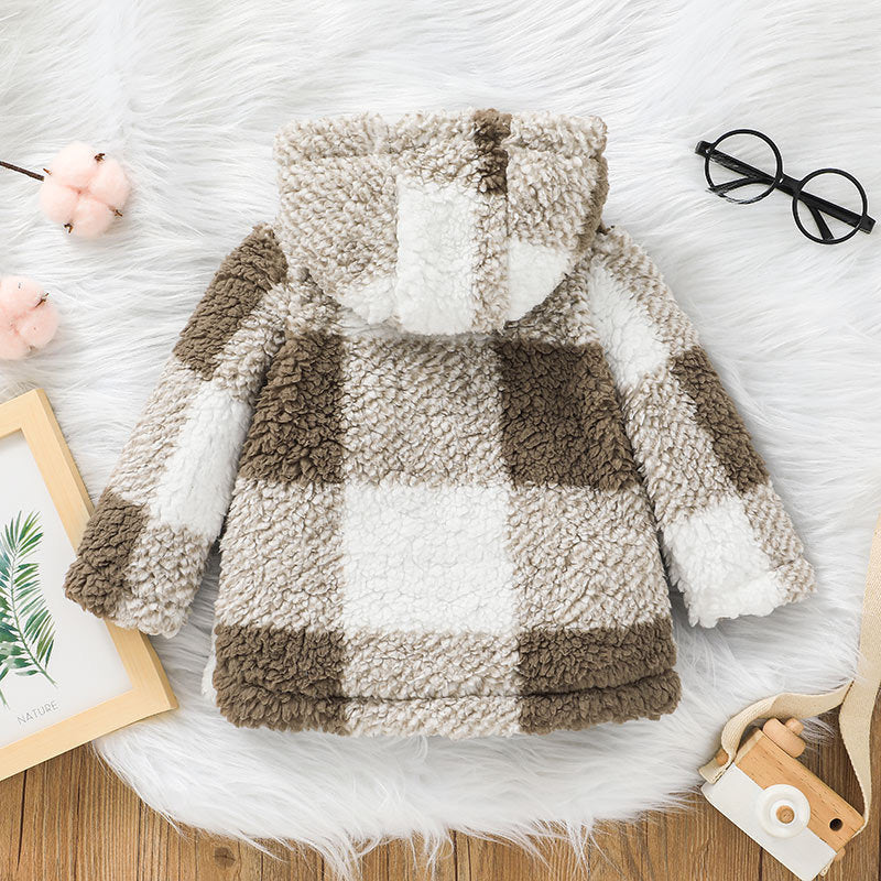 Baby Girls Plush Color Blocking Hooded Coats - PrettyKid