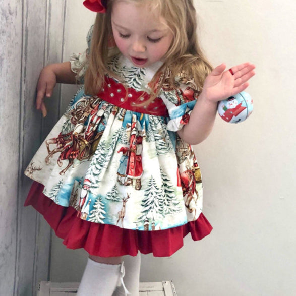Christmas Puff Sleeve Toddler Girl Santa Princess Dress - PrettyKid