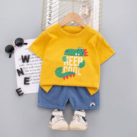 Baby Boy Monogram & Crocodile Print T-Shirt And Shorts Baby Boy Clothing Sets - PrettyKid