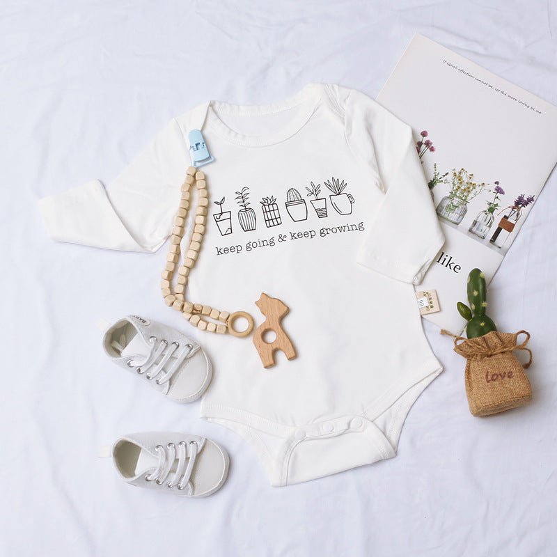 Baby Lettering & Botanical Print Bodysuit Cheap Rompers Baby - PrettyKid