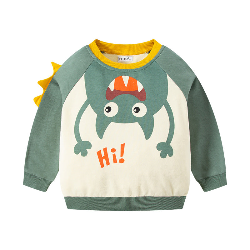 Boys Monster Pattern Long Sleeve Elastic Cuff Stitching Pullover Wholesale Toddler Knitwear - PrettyKid