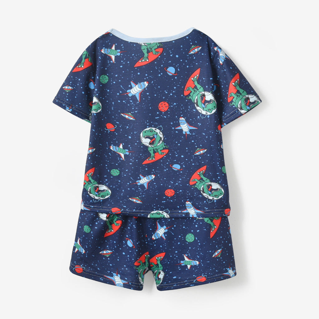 Boys Dinosaur Astronaut Planet Printing T-Shirt And Shorts Toddler Clothing Sets - PrettyKid