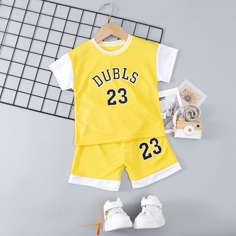 Baby Boy Colorblock Letter Print T-Shirt And Shorts Baby Boy Clothing Sets - PrettyKid