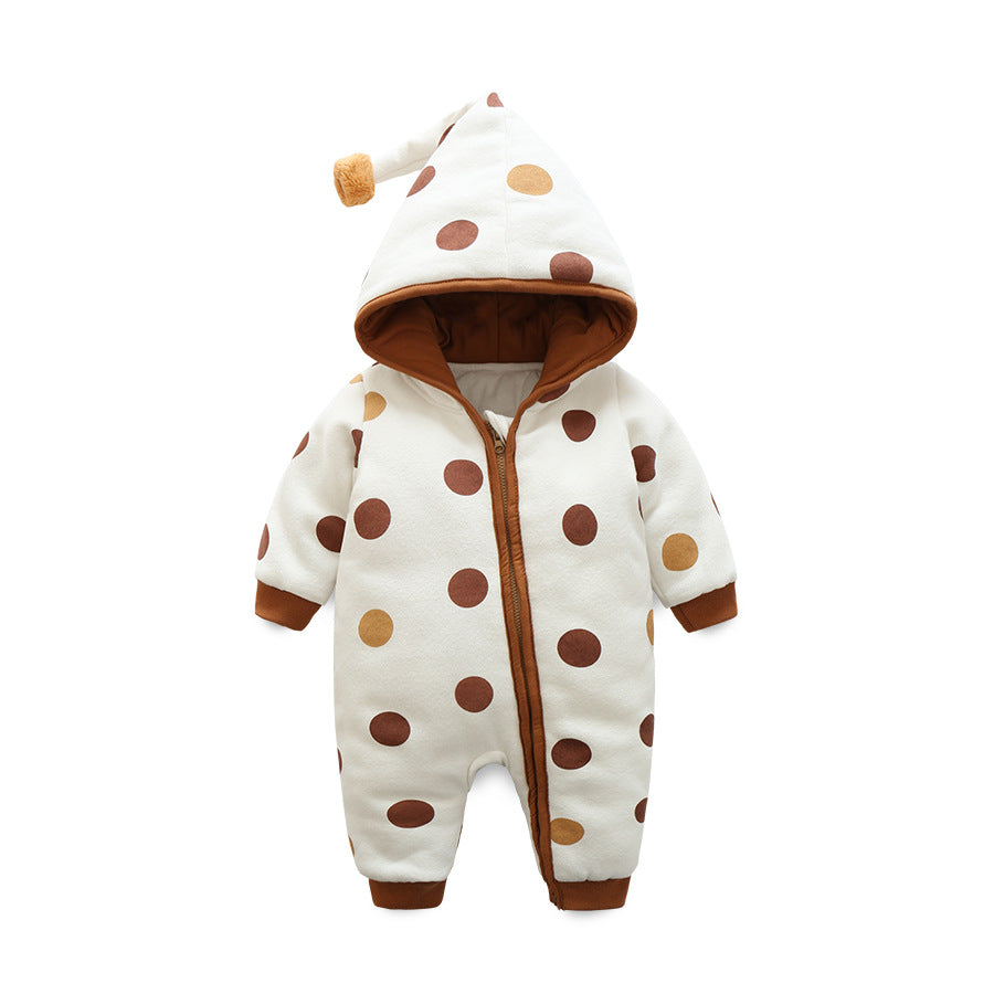 Colorblock Colorful Polka Dot Hooded Baby Rompers Wholesale - PrettyKid