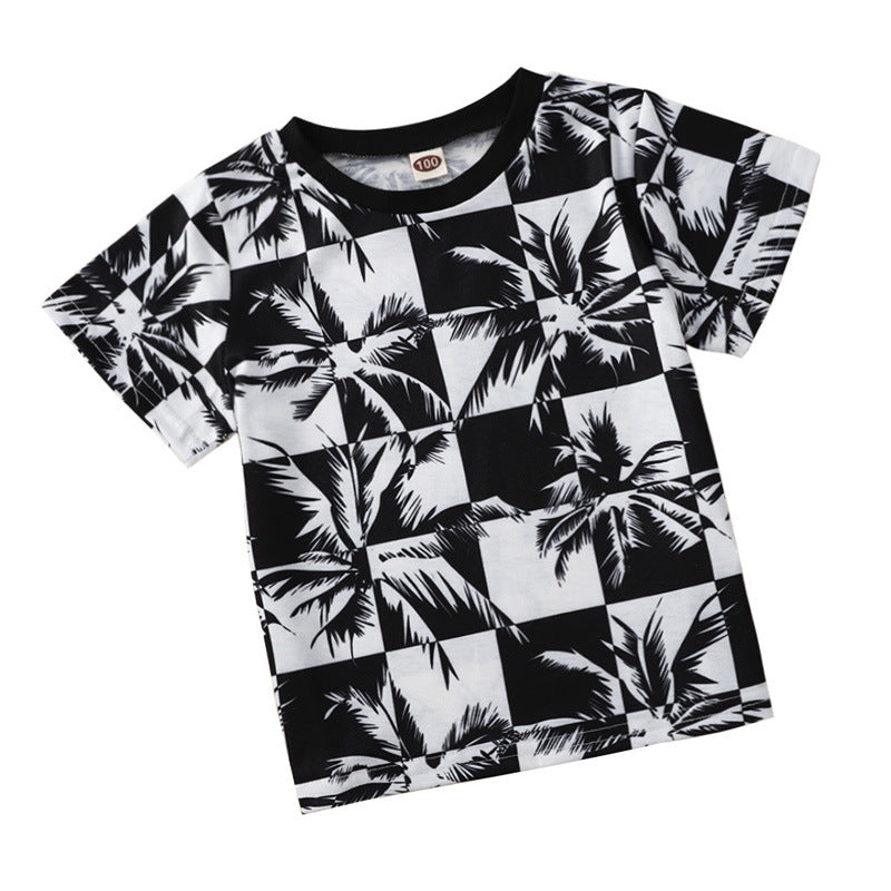 Boys Coconut Tree Plaid T-Shirt Toddler Tee Shirts Wholesale - PrettyKid