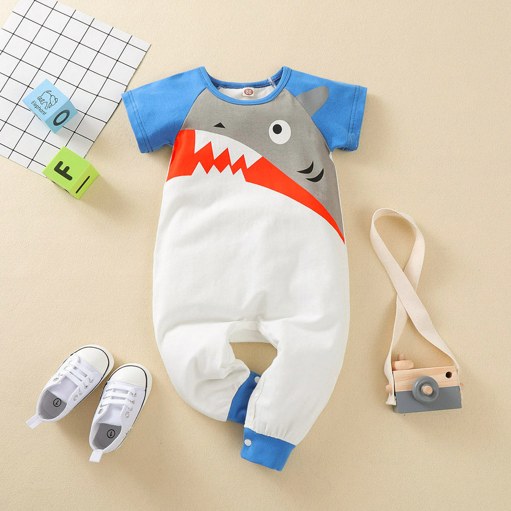 Colorblock Shark Print Baby Boy Romper Jumpsuit - PrettyKid